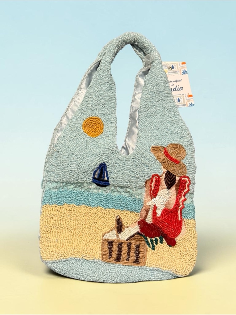 NWT Viral Handbeaded Beach Scene Bag